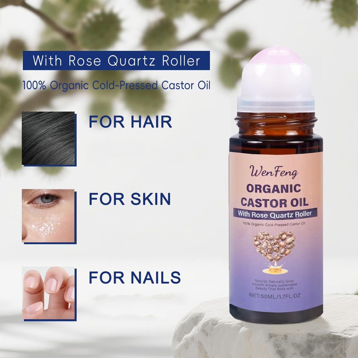 WenFeng castor oil texture drop highlighting rich moisturizing consistency