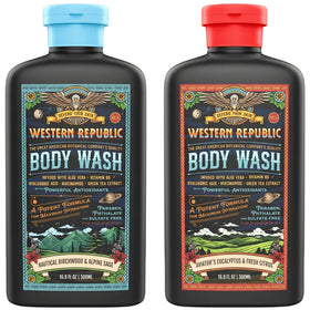 Western Republic front packaging showing both 500ml bottles and scent variety benefits