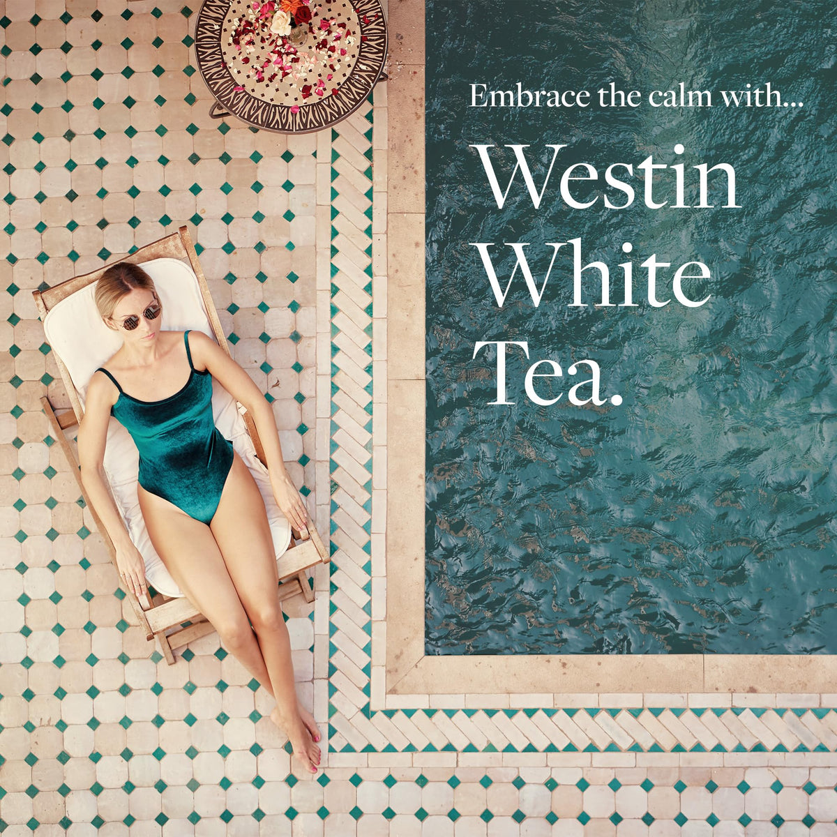 Westin bottle on bathroom counter lifestyle shot evoking spa‑like calm