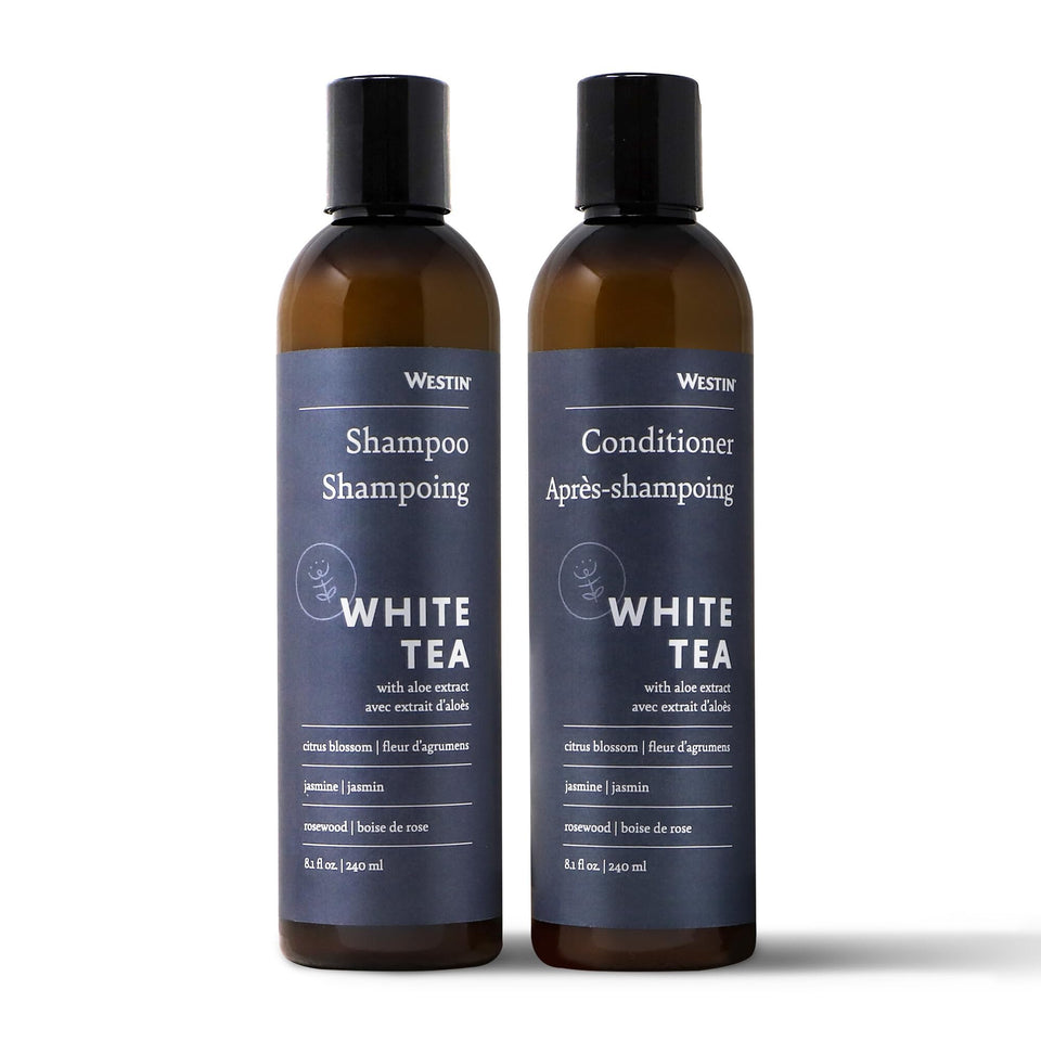 Westin White Tea Aloe front packaging shows clean 8 oz bottles and elegant branding for travel convenience