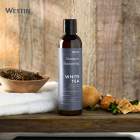 Ingredients display with jojoba and green tea emphasizing nourishing formula