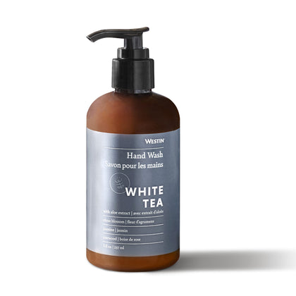 Westin white tea hand soap front packaging showing elegant bottle and scent benefit