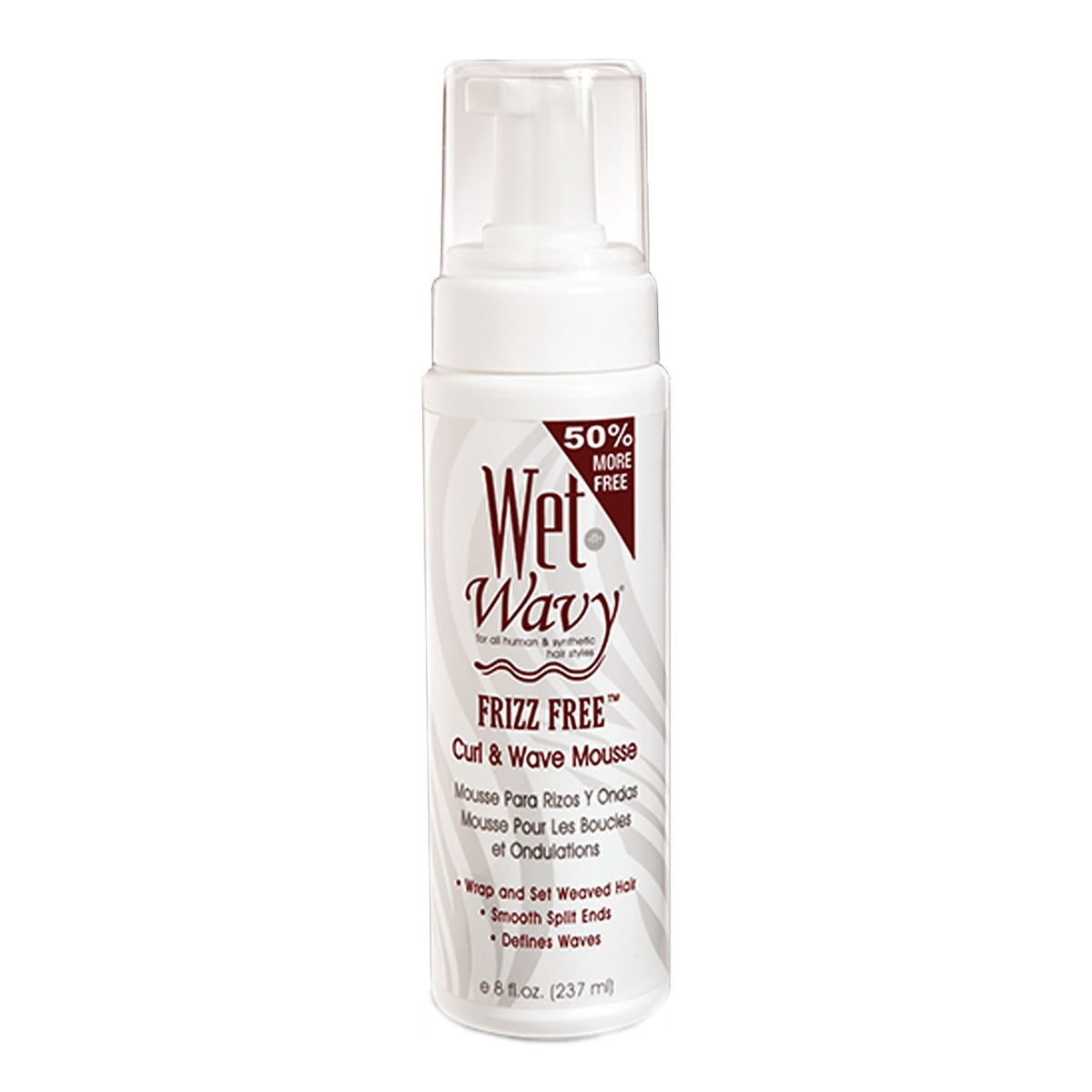 Wet n Wavy front packaging showing 8 oz mousse and clear product benefit