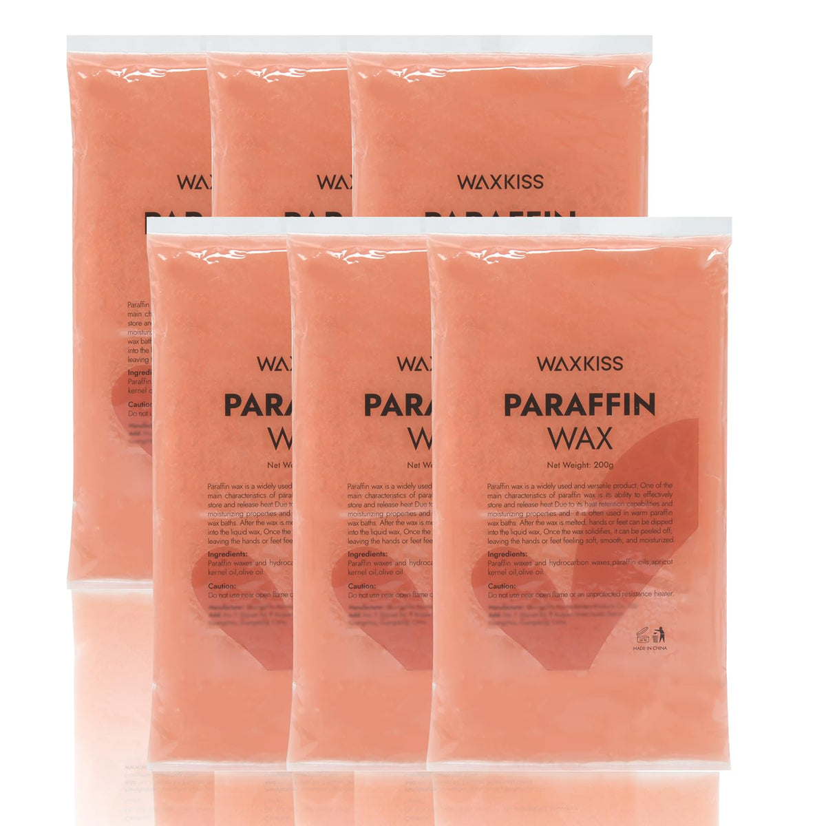 wewax peach paraffin blocks front packaging showing six blocks and peach scent for easy restocking