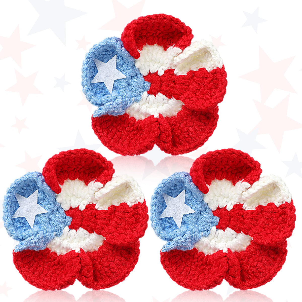 Whimsibelle front view of three Puerto Rico flag hair clips showing bold colors and festive design