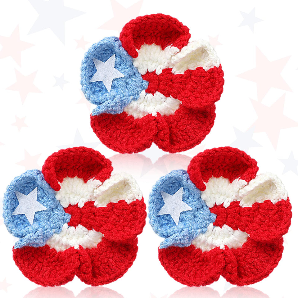Whimsibelle front view of three Puerto Rico flag hair clips showing bold colors and festive design