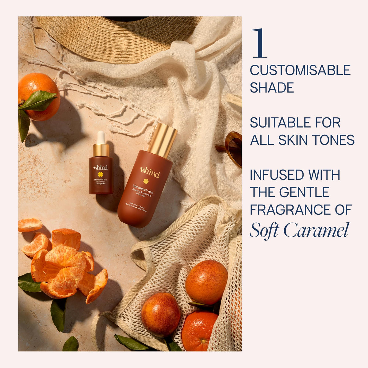 WHIND drops mixed with moisturizer showing customizable tanning routine