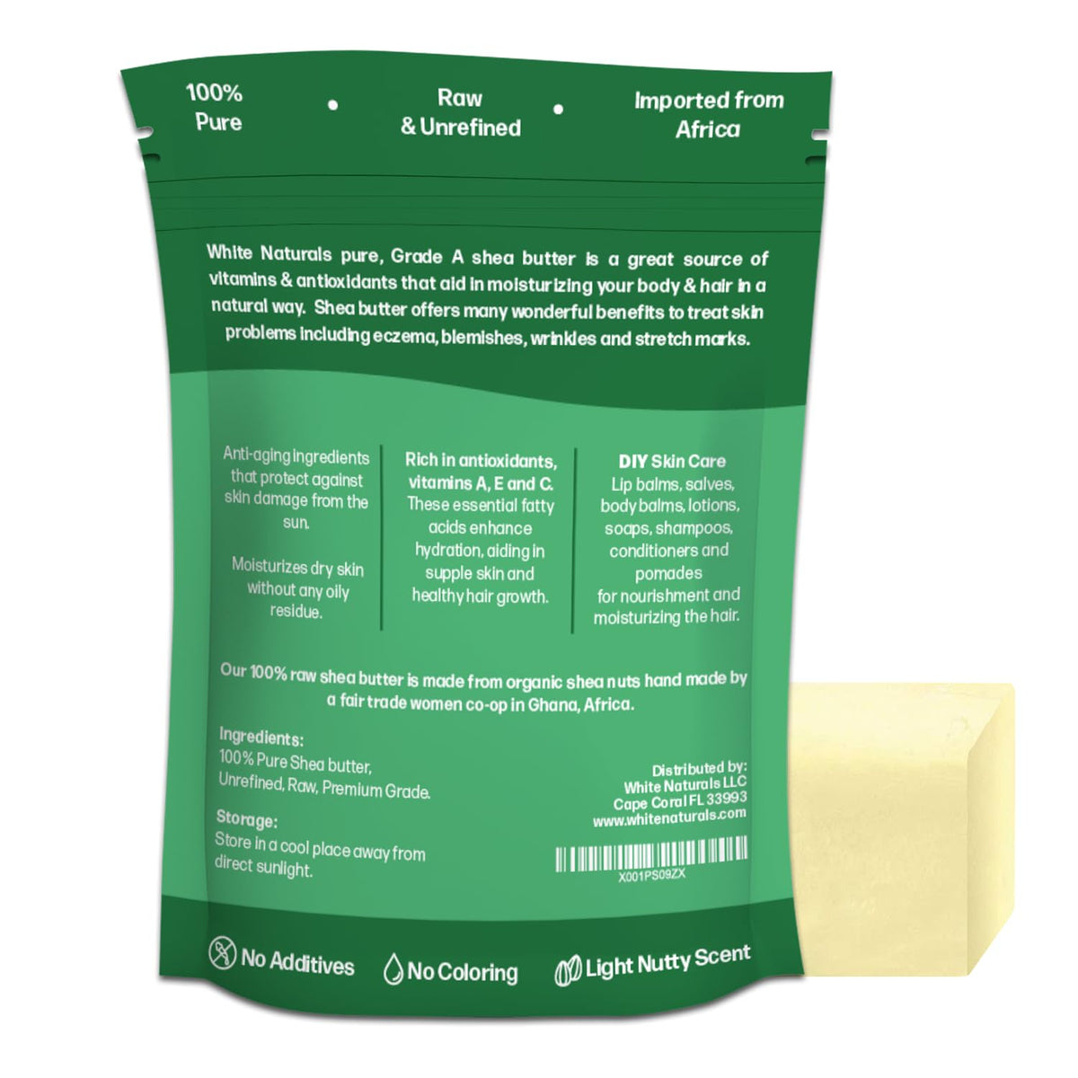 White Naturals open jar with creamy raw shea butter for easy scooping