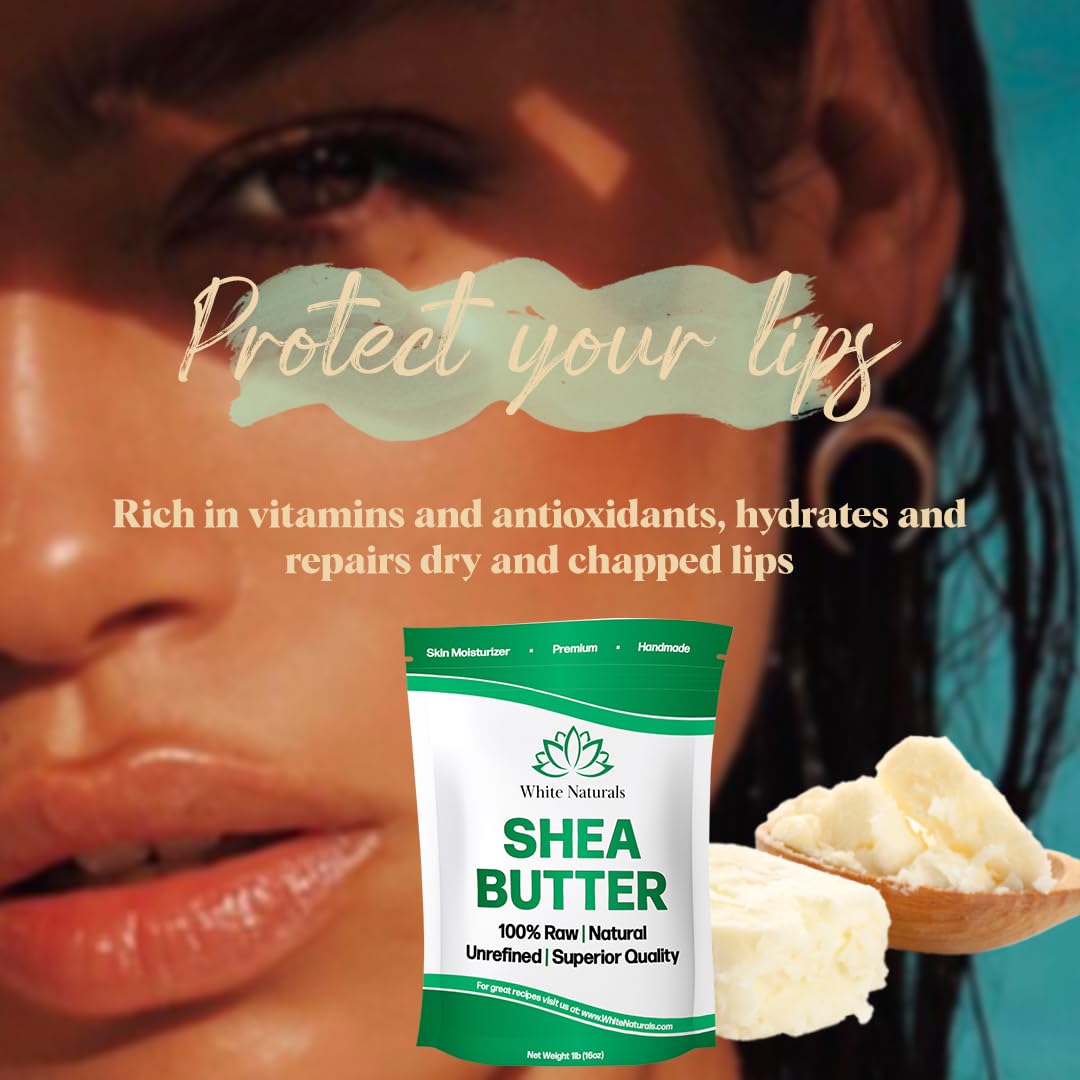Close-up texture of White Naturals shea butter highlighting rich creamy absorption