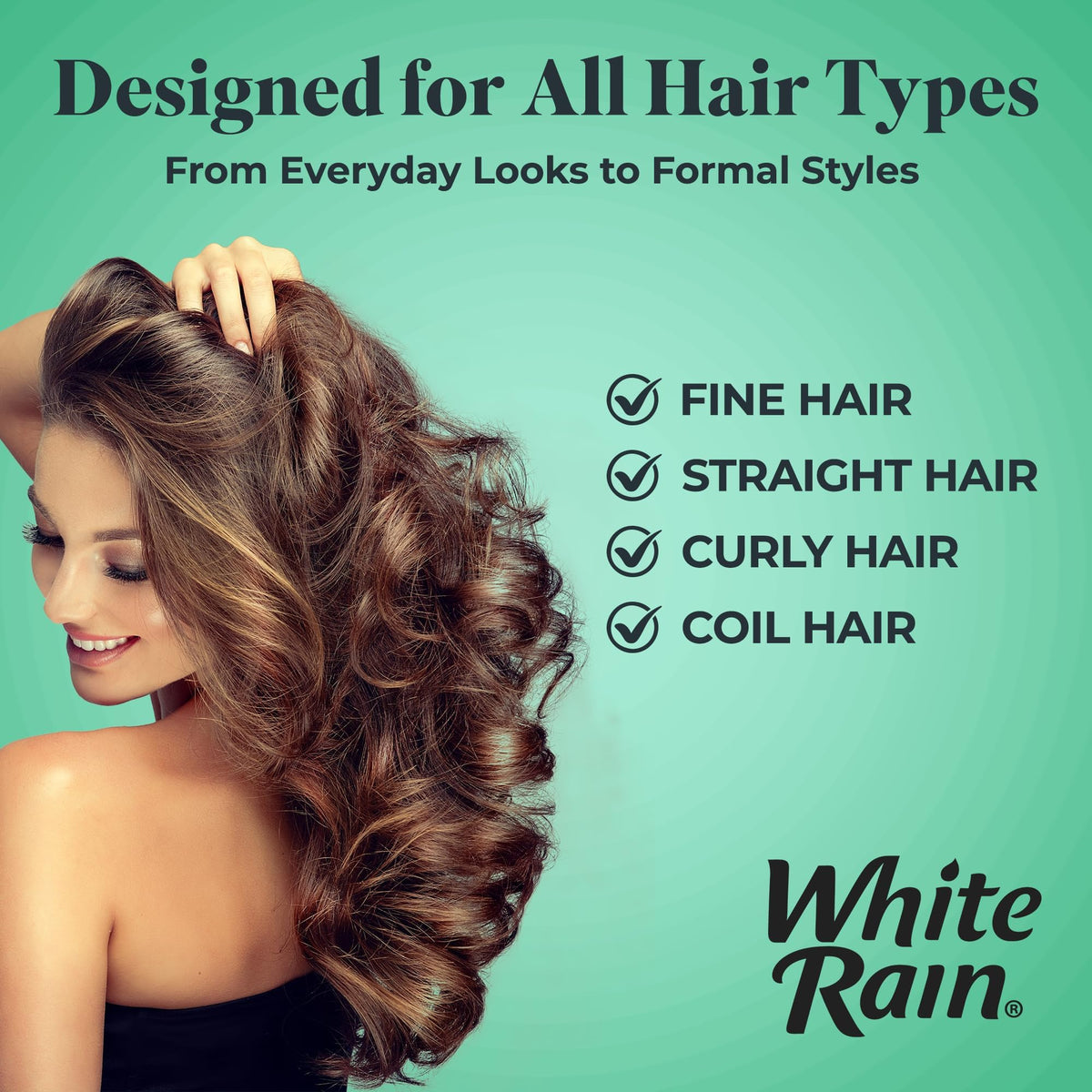 White Rain product label highlighting white lily and green tea extracts benefit