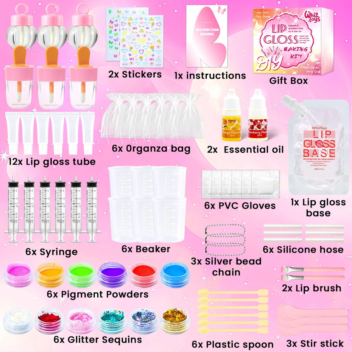 WhizToys clear gloss base with pigment pots highlighting color options