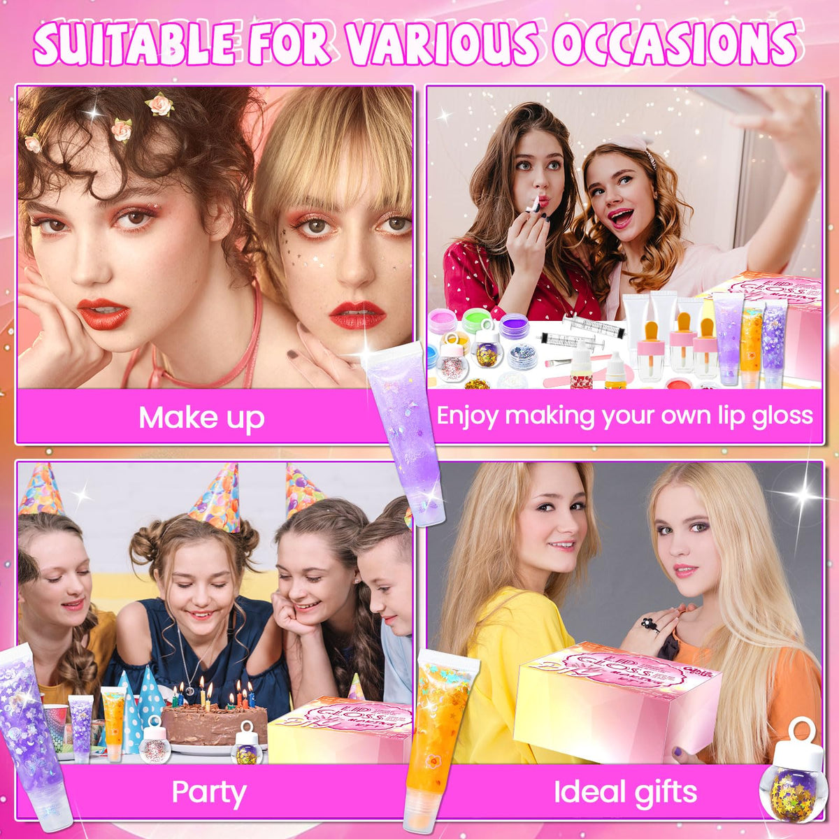 WhizToys hands filling a lip gloss tube demonstrating neat, easy use