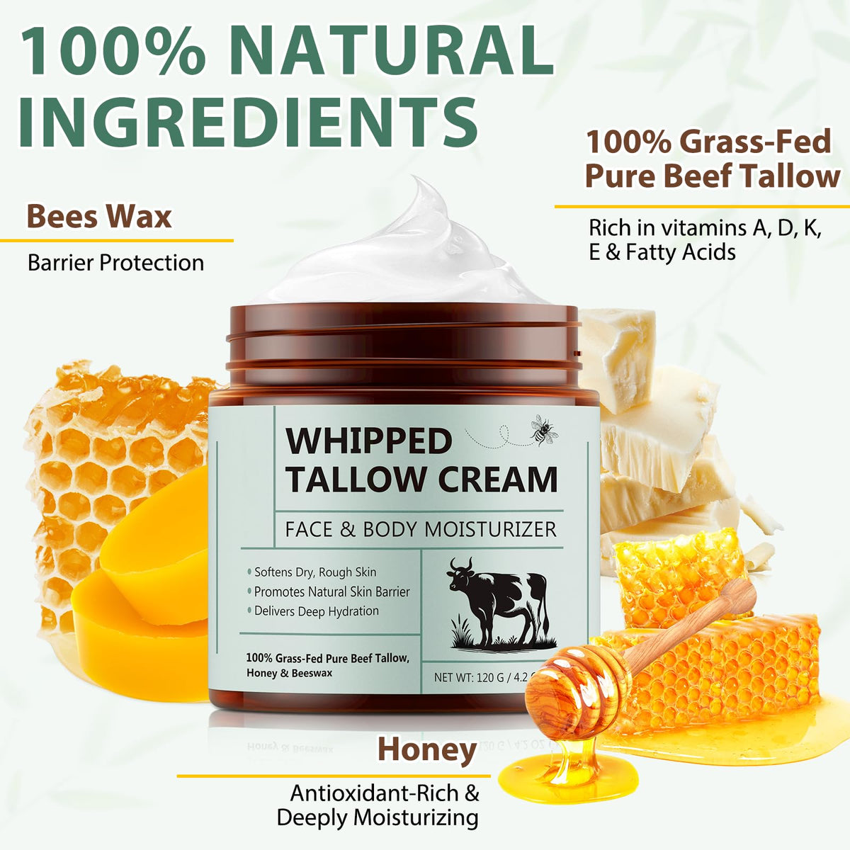 WHLH & WELL-BEING raw honey and beeswax beside jar highlighting natural ingredients