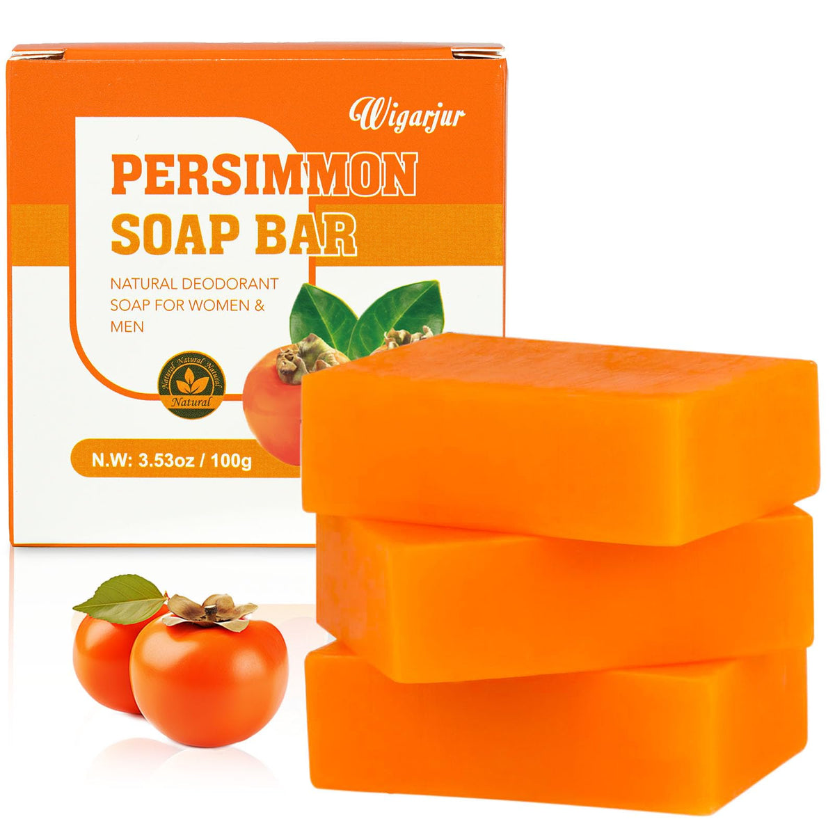 wigarjur persimmon soap front packaging showing three deodorant bars and benefits