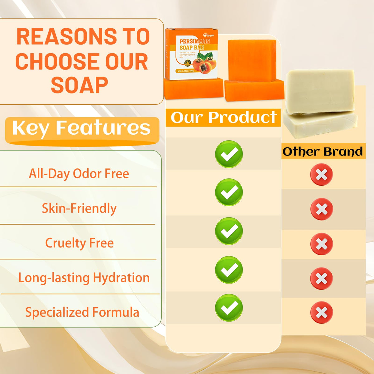 wigarjur persimmon soap held in hand to show bar size and travel convenience
