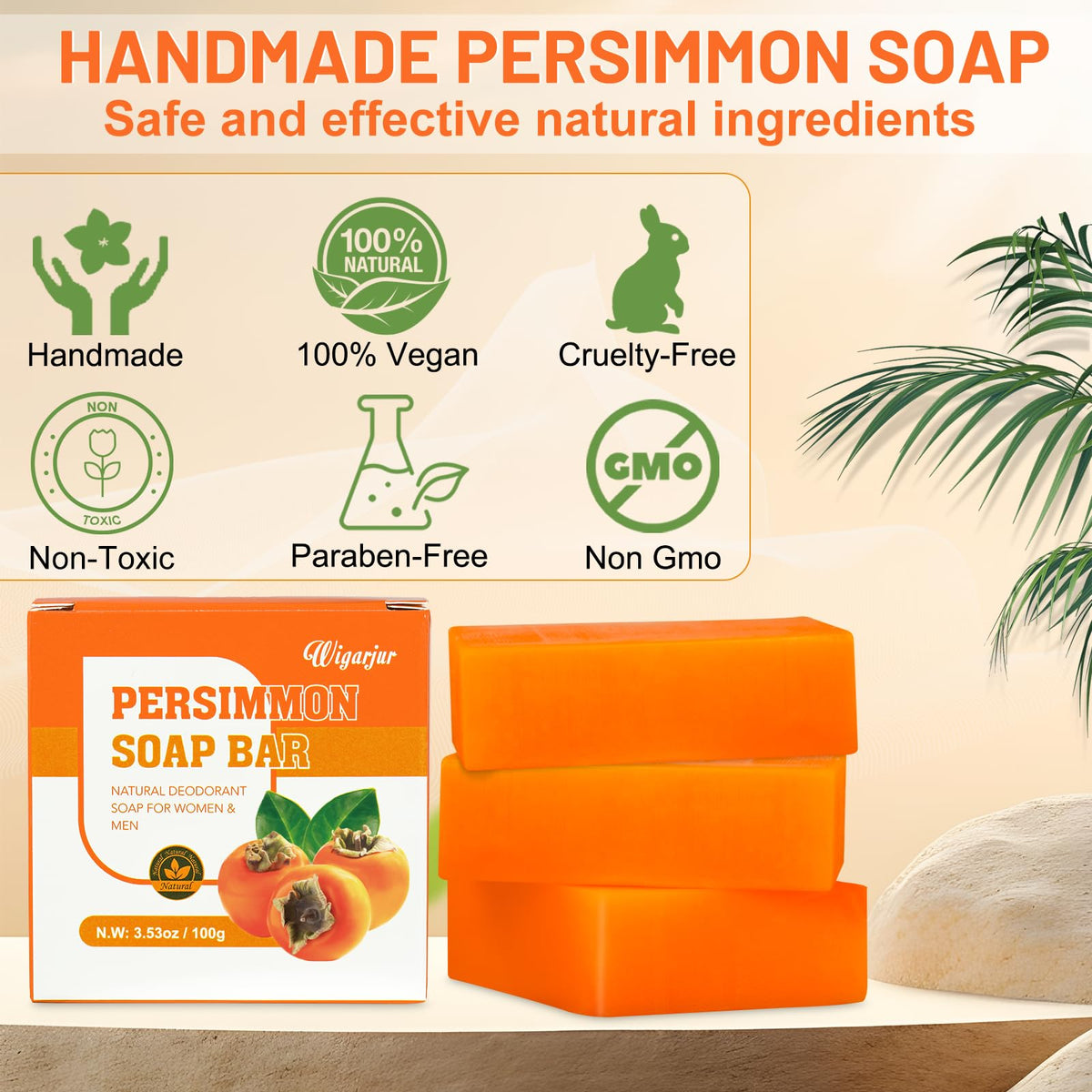 wigarjur persimmon soap in use on underarm demonstrating odor control benefit