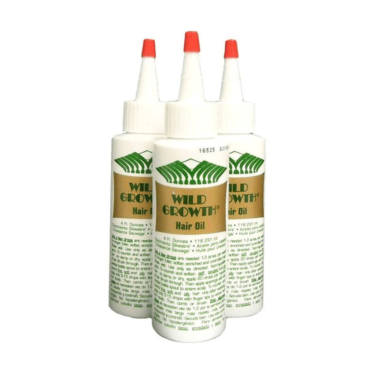 Wild Growth front packaging showing three 4oz bottles, clear label and product benefit