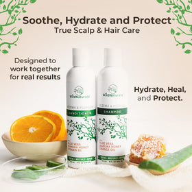 Wild Naturals ingredients display with aloe and manuka honey highlighting natural nourishment