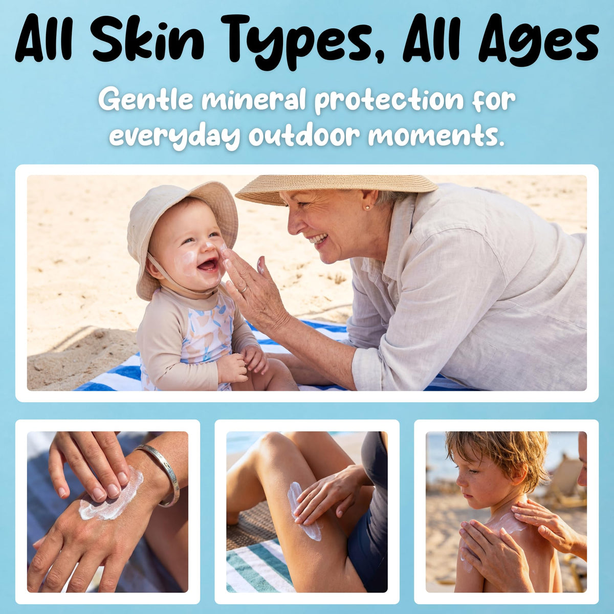 Wildara family outdoors scene portraying reef-safe sunscreen suitable for all ages and active use