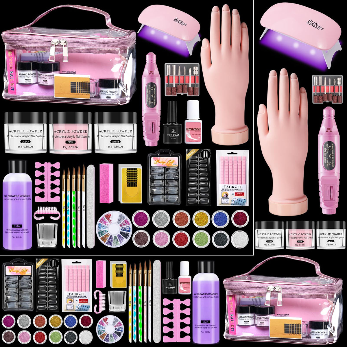 Wilfniee front packaging showing complete pink starter nail kit benefit: organized set