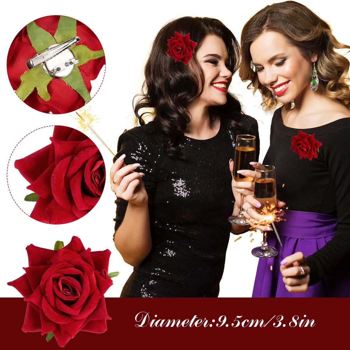 WILLBOND rose clip secured in an updo showing strong hold and elegant hair accent