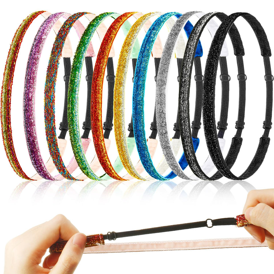 WILLBOND front view of ten glitter headbands showing packaging and colors for easy selection