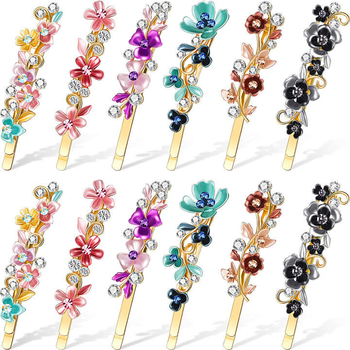 WILLBOND front packaging showing 12 gold-tone floral hair pins with bright colors