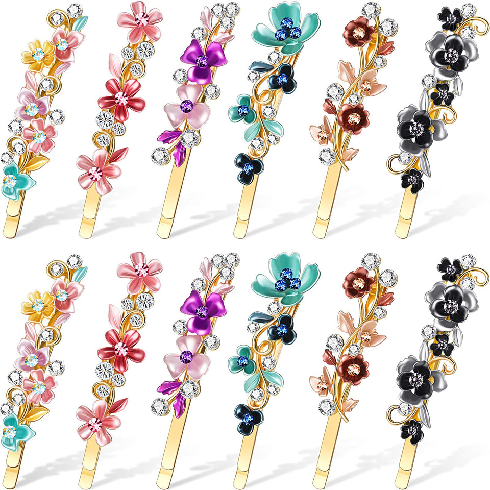 WILLBOND front packaging showing 12 gold-tone floral hair pins with bright colors