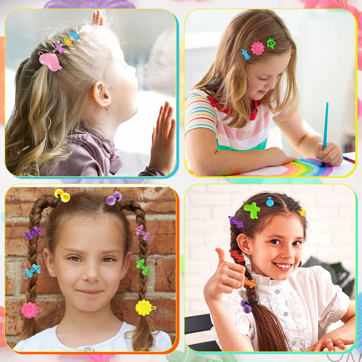 WILLBOND in-use photo of child wearing barrettes and elastics for playful styling