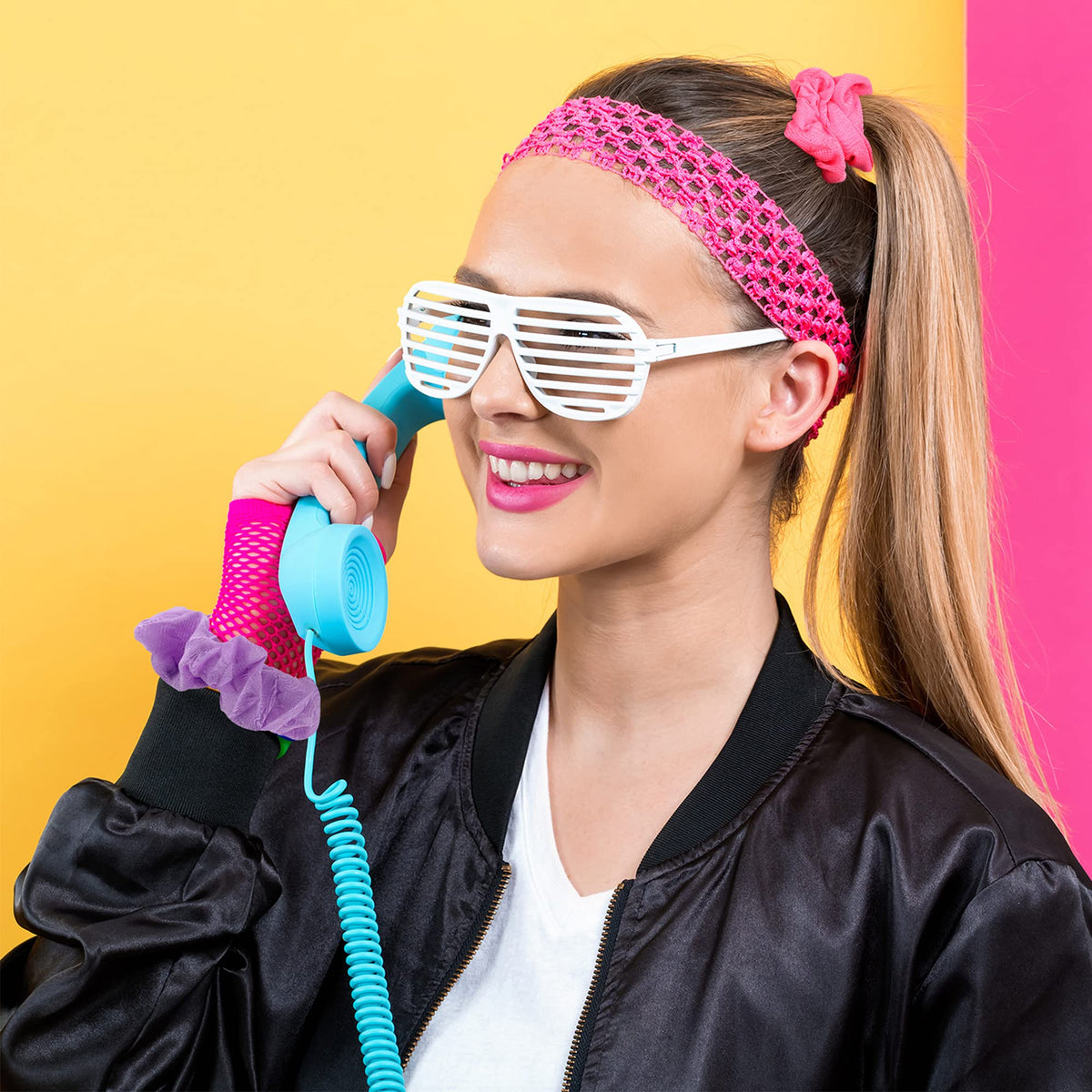 WILLBOND scrunchie styled at festival, bold 80s color adds playful finishing touch