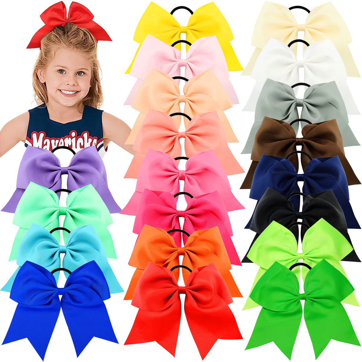 WillingTee front pack showing 20 large cheer bows, bulk convenience