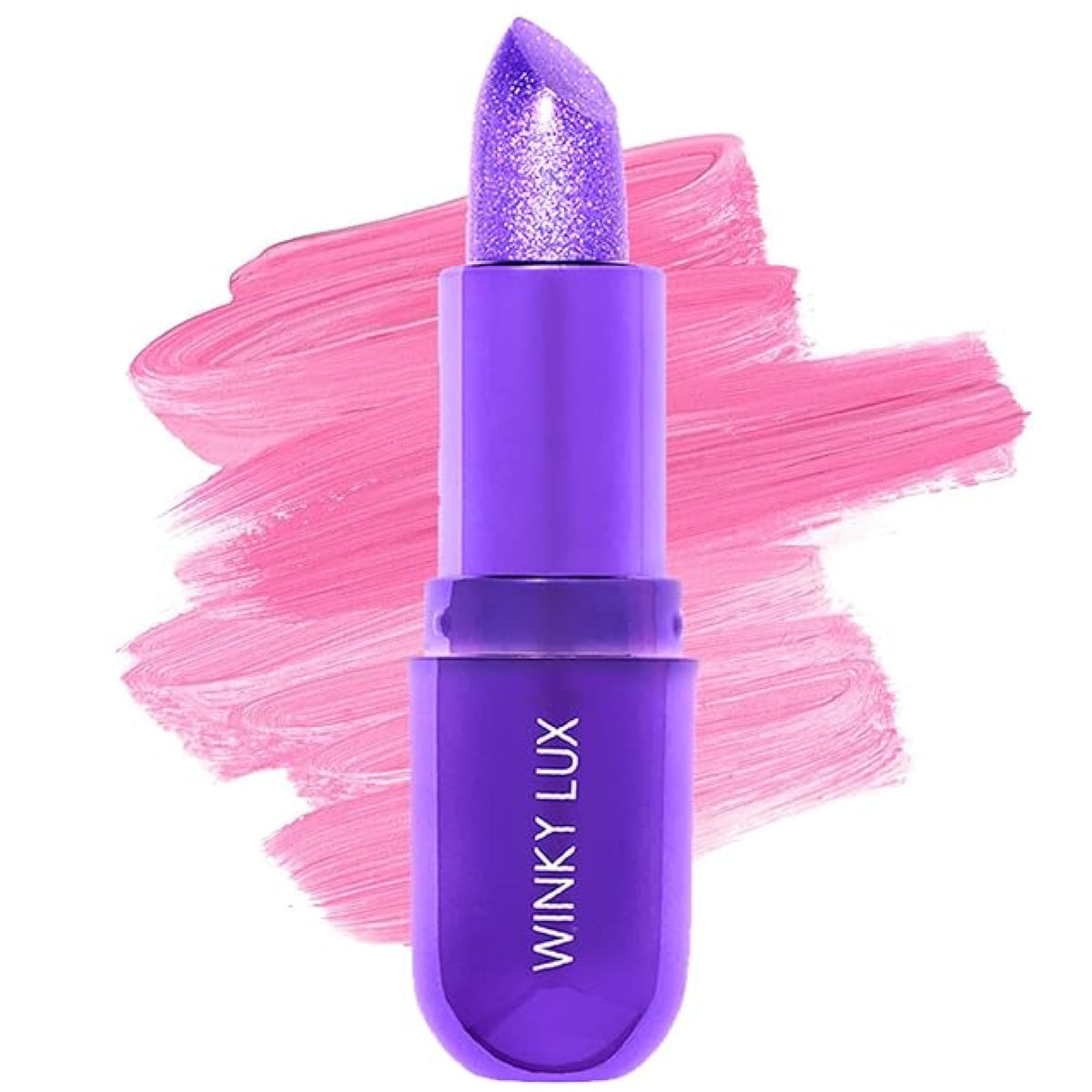 Winky Lux amethyst glimmer balm front view showing jewel-inspired packaging and shimmer finish