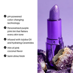Winky Lux amethyst glimmer balm packaging label close-up showing ingredient highlights and clean claims