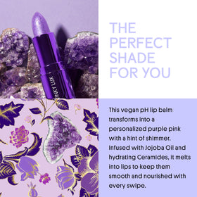 Winky Lux amethyst glimmer balm texture close-up showing creamy formula and light-reflecting particles