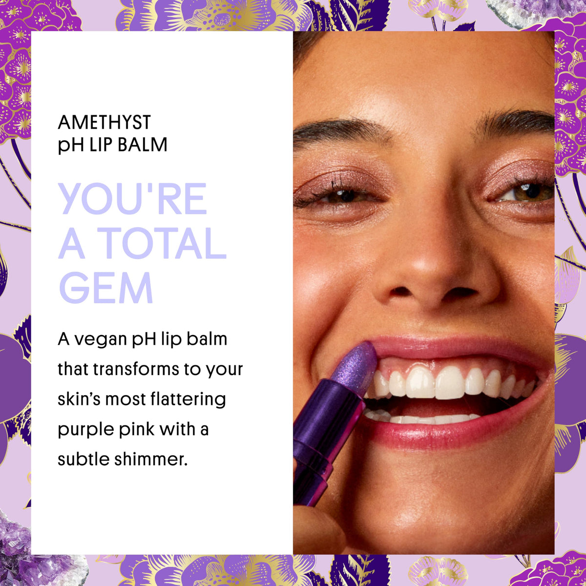 Winky Lux amethyst glimmer balm twist-up tube detail highlighting smooth applicator and easy use