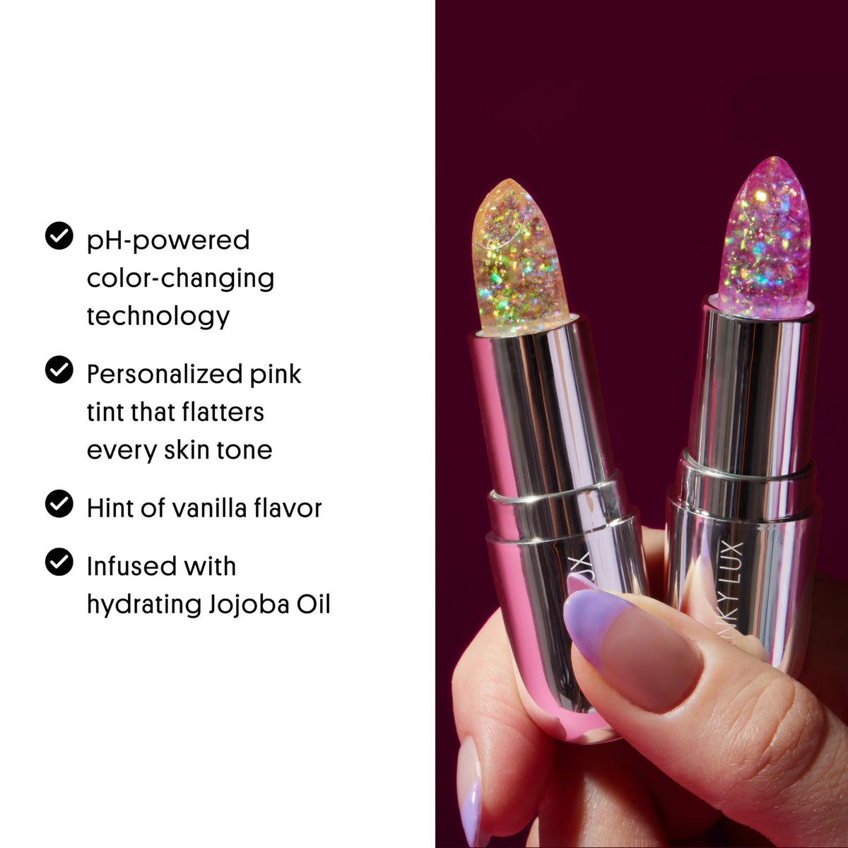 Winky Lux product label close-up highlighting vegan and sulfate-free benefits