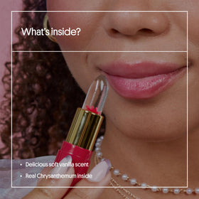Winky Lux next to standard lipstick for scale, travel-friendly size benefit
