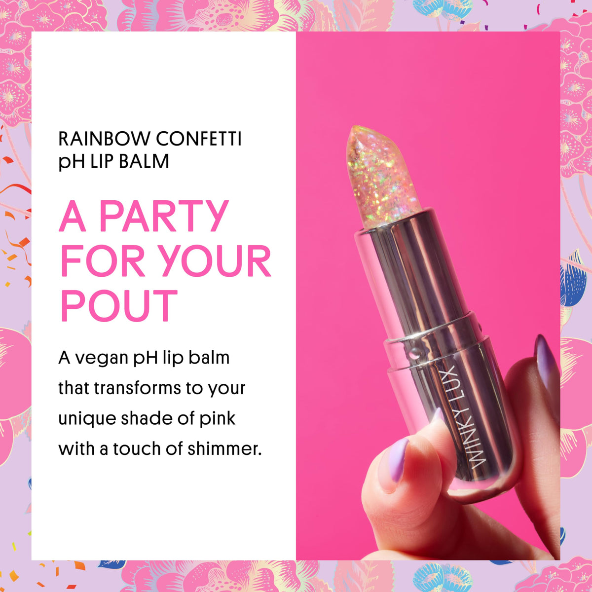 Winky Lux close-up texture shot highlighting creamy balm and soft glitter for smooth wear