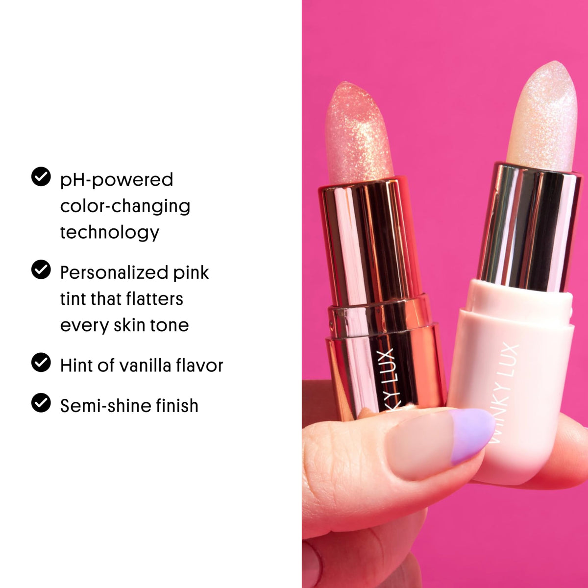 Winky Lux lifestyle image with vanilla pod and pastel props evoking scent and playful charm benefit sensory appeal