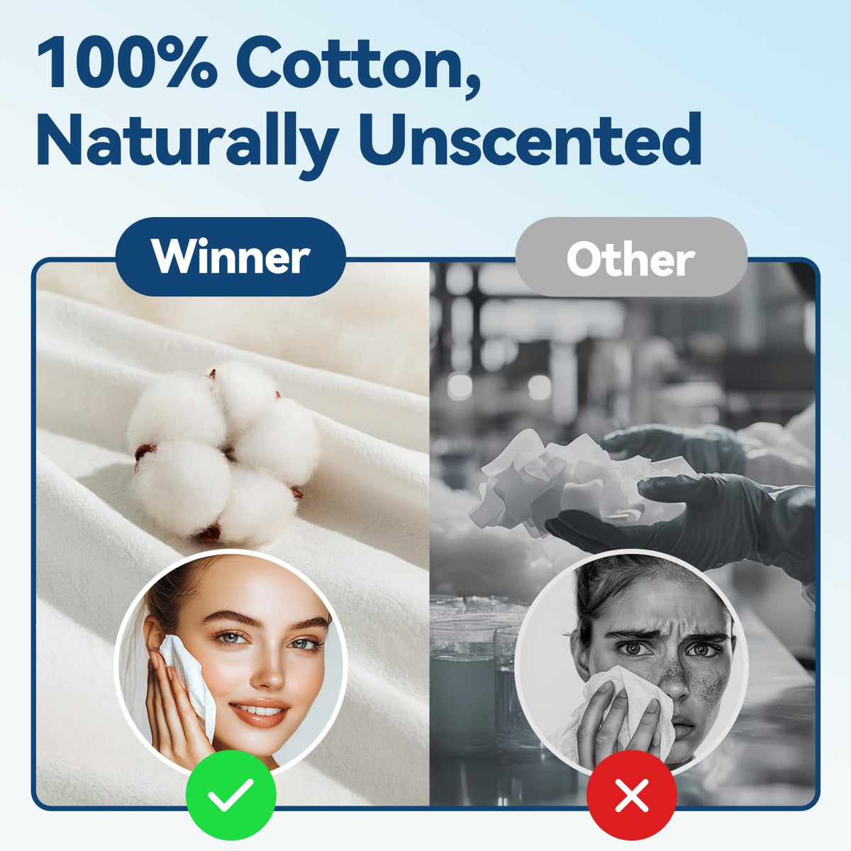 Winner towel cleaning baby face demonstrating safe, soft care
