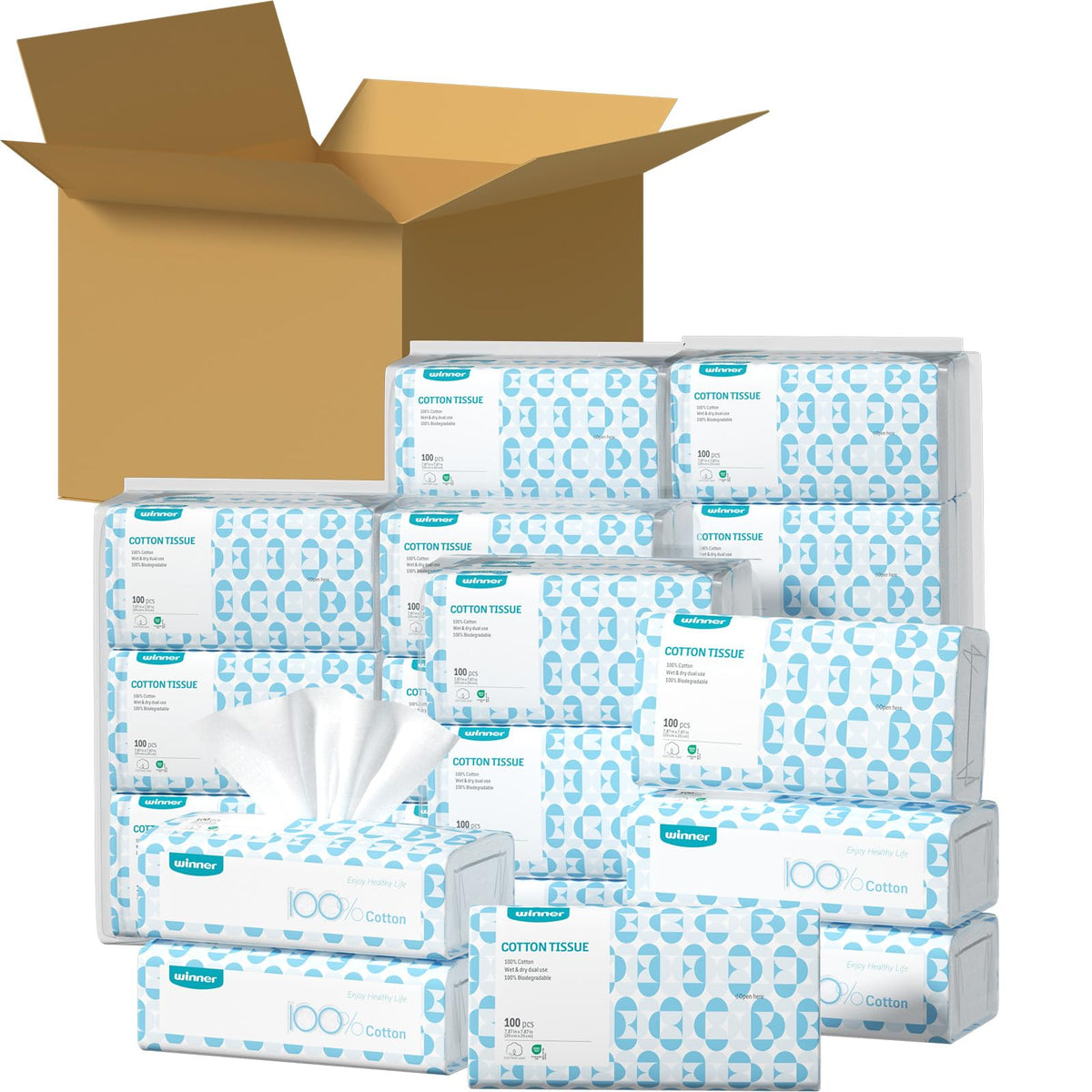 Winner front packaging showing bulk case and pack count for easy stocking