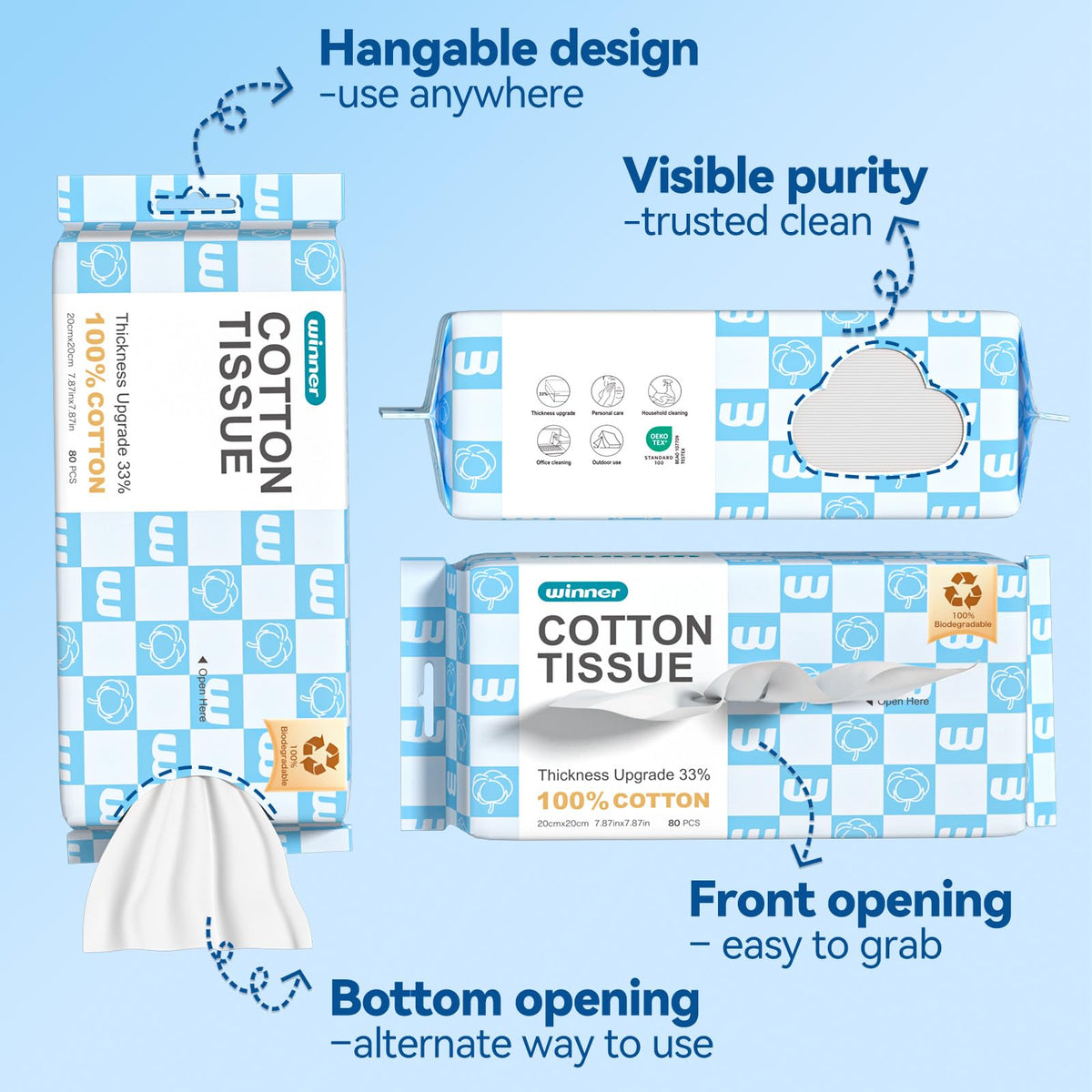 Winner stacked packs in a bathroom, convenient bulk supply for families