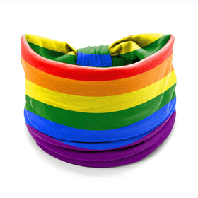 winthrop headband in use at a parade holding hair back and showing pride