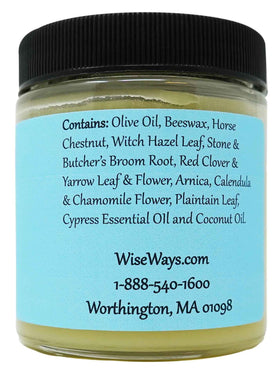 Wise Ways Herbals salve in bathroom setting being applied, shows gentle use and supportive comfort