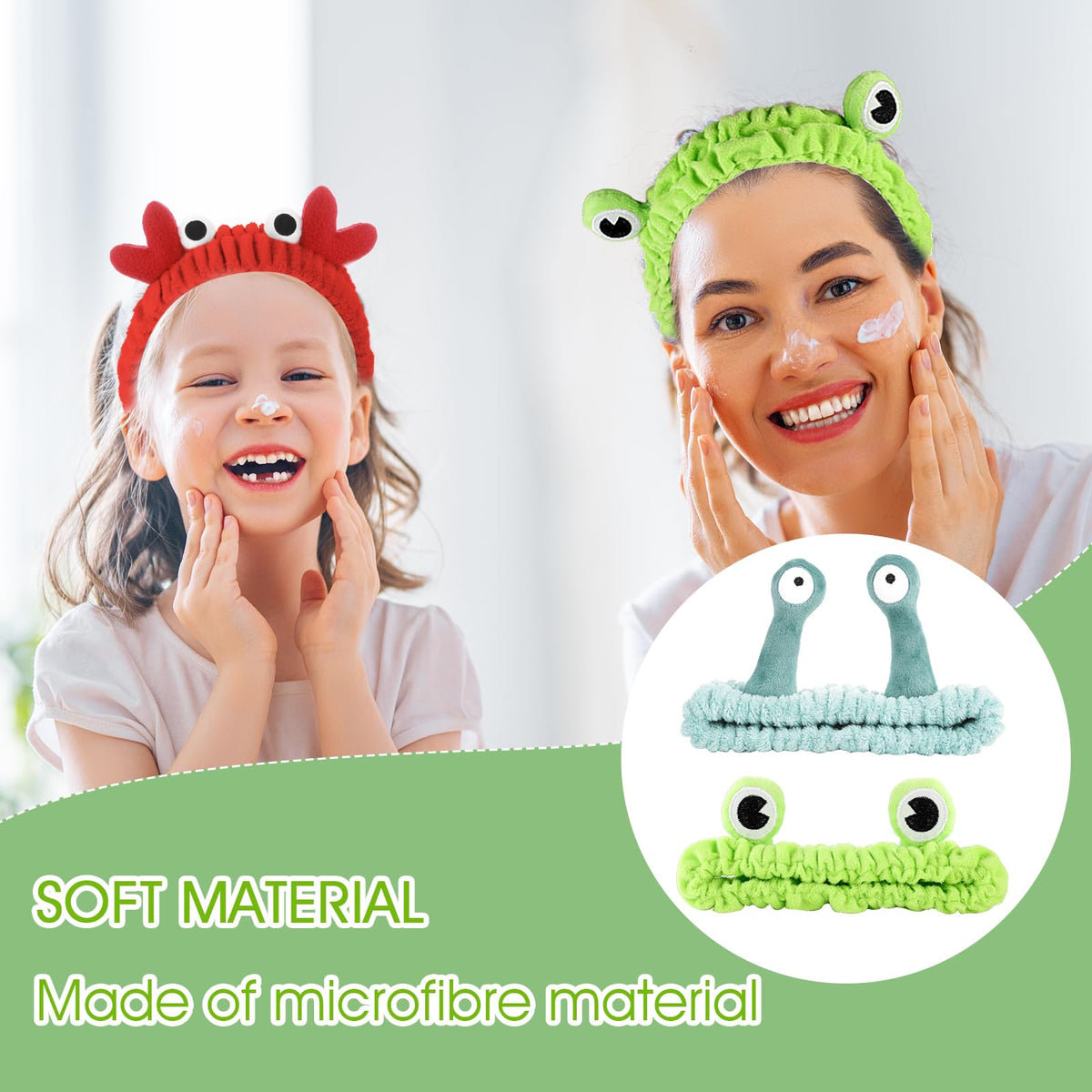 WLLHYF crab headband on model secures hair during shower and sports