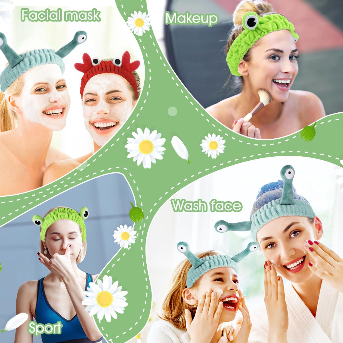 WLLHYF headband in bathroom during facial wash prevents wet hair contact