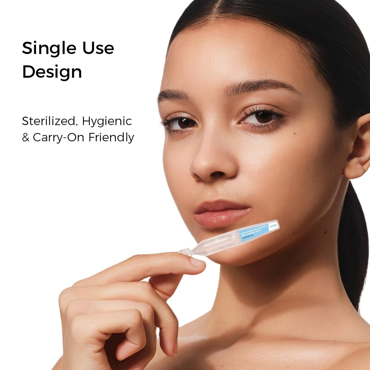 WNP vial on bathroom vanity in lifestyle scene for pre-makeup and routine prep