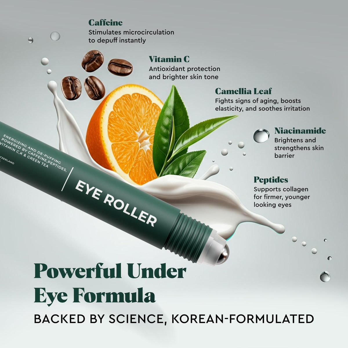 Model applying The Wolf Project under eye roller to reduce puffiness and refresh eyes