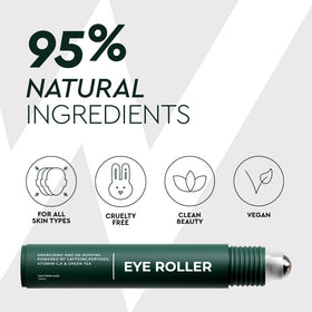 Morning bathroom counter with The Wolf Project roller to instantly enliven tired eyes