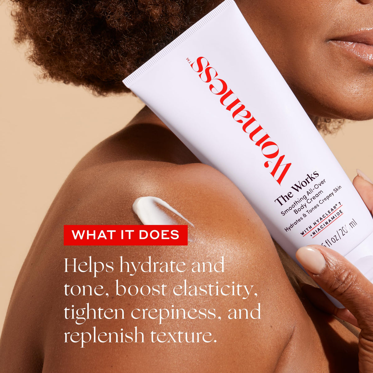 Womaness application on forearm demonstrating immediate smoothing benefit
